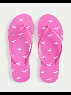 Hollister Pink Logo Icon Flip Flop Light Beach Summer Sandals